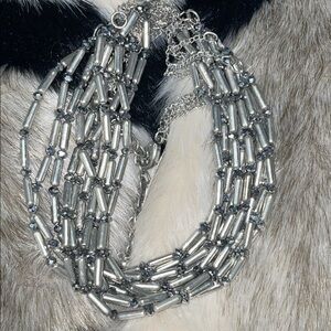 Chico's Silver Multi-Strand Beaded Collar Necklace